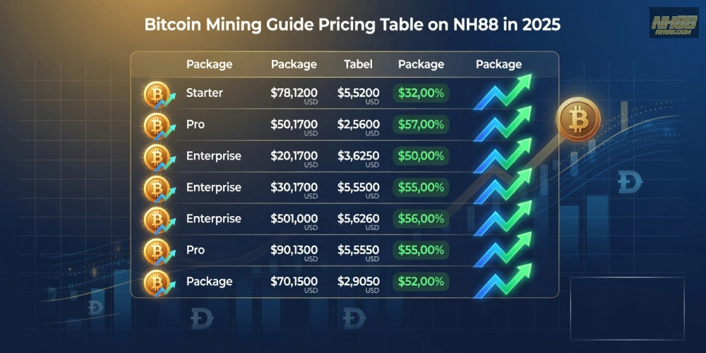 Bảng giá chi tiết các gói hướng dẫn đào Bitcoin nh88 cập nhật mới nhất năm 2025 với ưu đãi hấp dẫn