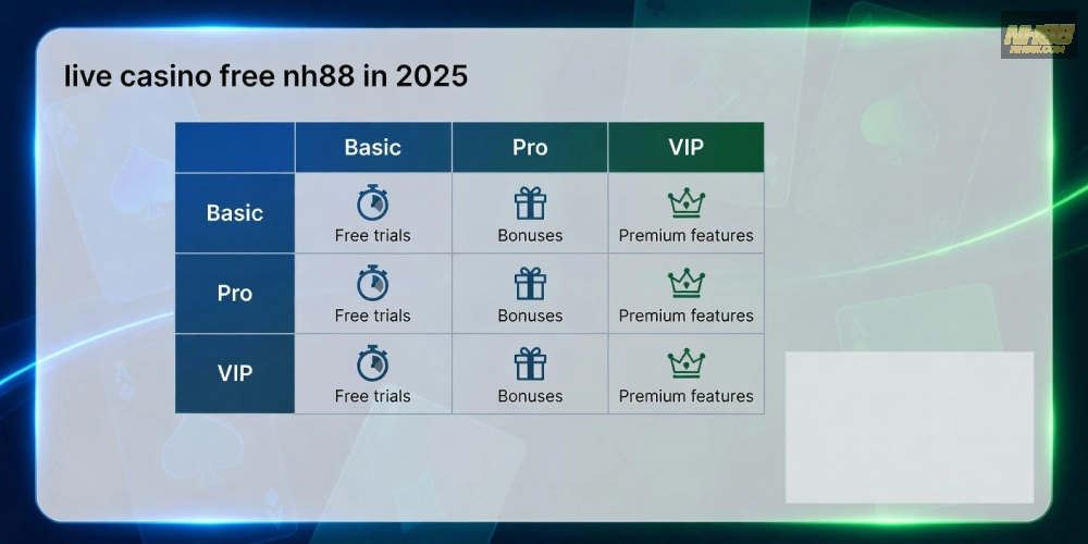 Bảng giá chi tiết các gói live casino free nh88 cập nhật 2025