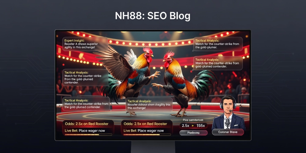 Minh họa khái niệm đá gà bình luận viên nh88 với giao diện trực tuyến chuyên nghiệp