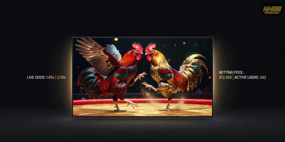 Minh họa khái niệm đá gà trực tuyến trên nền tảng NH88 với giao diện hiện đại