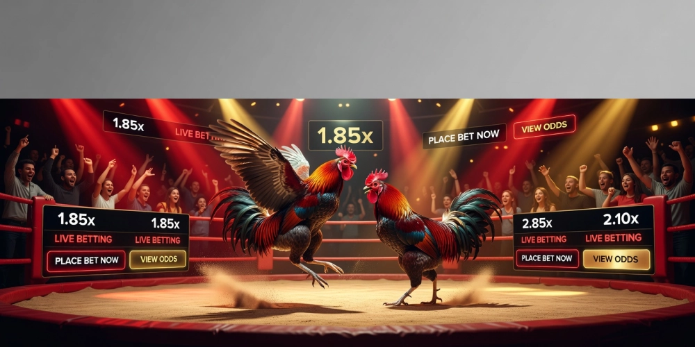 Minh họa cảnh đá gà trực tiếp sôi động tại casino nh88 với hình ảnh chuyên nghiệp