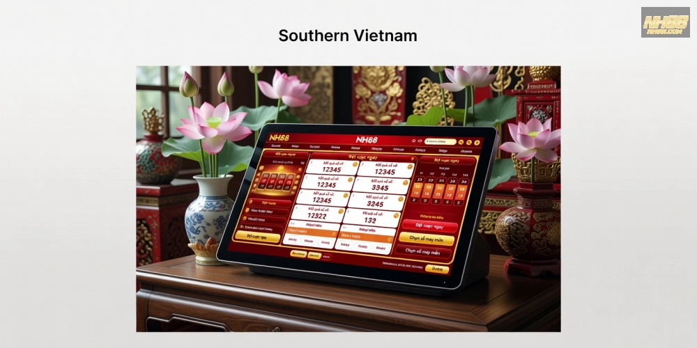 Hình ảnh minh họa khái niệm xổ số miền nam nh88 với giao diện cá cược hiện đại năm 2025