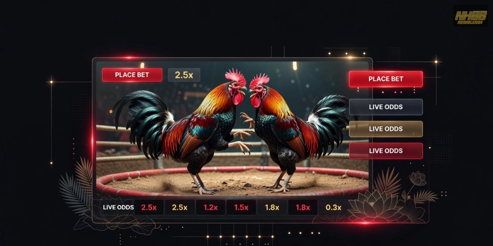 Minh họa giao diện xem đá gà trực tiếp trên nền tảng nh88 với chất lượng HD sắc nét