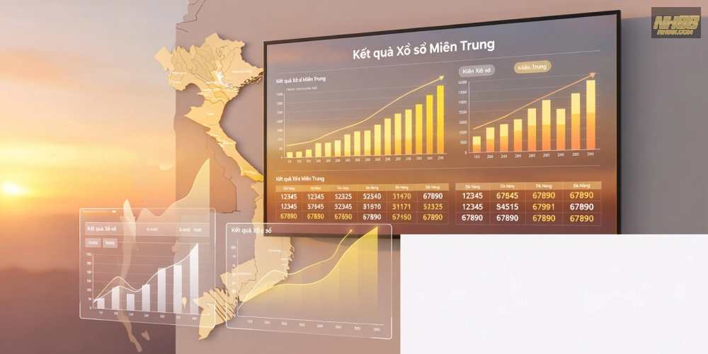 Hình ảnh kết quả xổ số kiến thiết miền Trung trên nền tảng nh88 với biểu đồ thống kê